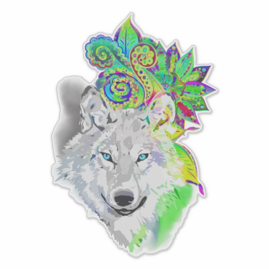 Sticker Wolf Floral (Devant)