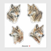 Sticker Wolf Watercolor Portraits  (Feuille)