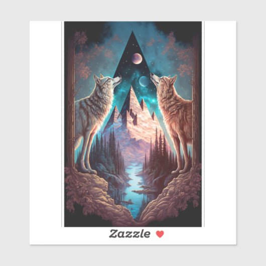 Sticker Wolves Mountain Visionary Imaginaire Art (Feuille)