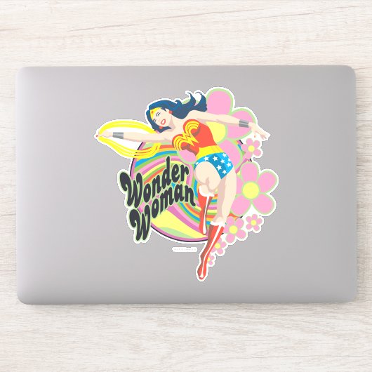 Sticker Wonder Woman Flowers rétro (Ordinateur)
