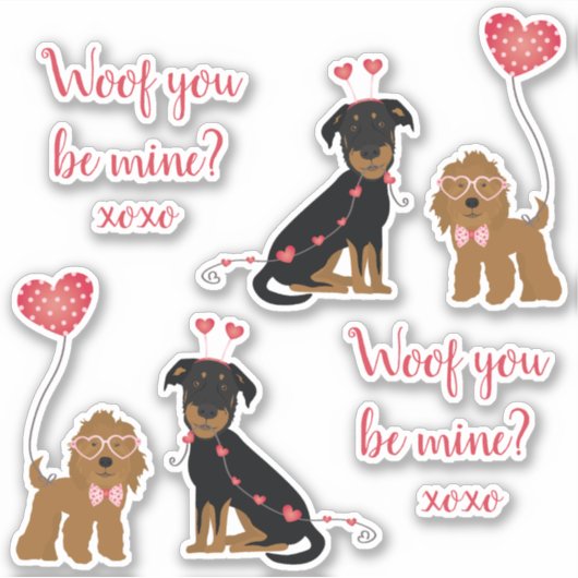 Sticker Woof You Be Mine Valentine Dogs (Devant)