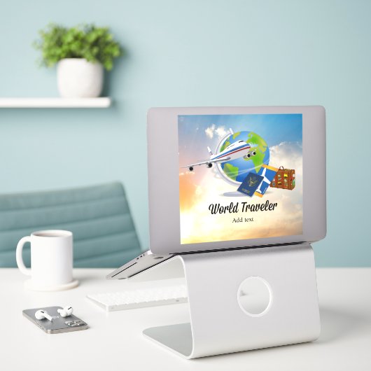 Sticker World Traveller Modèle, Ajouter du texte, (Ordinateur portable sur le bureau)
