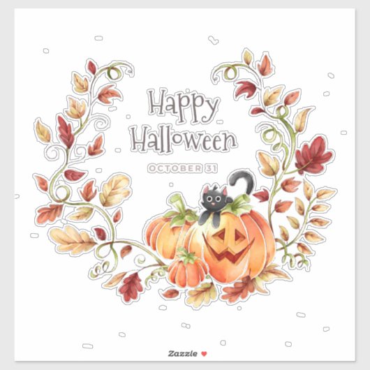 Sticker Wreath d'Halloween en chats citrouilles et noirs (Feuille)
