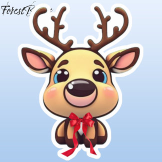 Sticker Xmas Reindeer, cerf aux bois, dessin animé