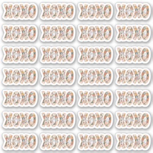 Sticker XOXO Merci Cute Boho superposition de script Flora (Devant)