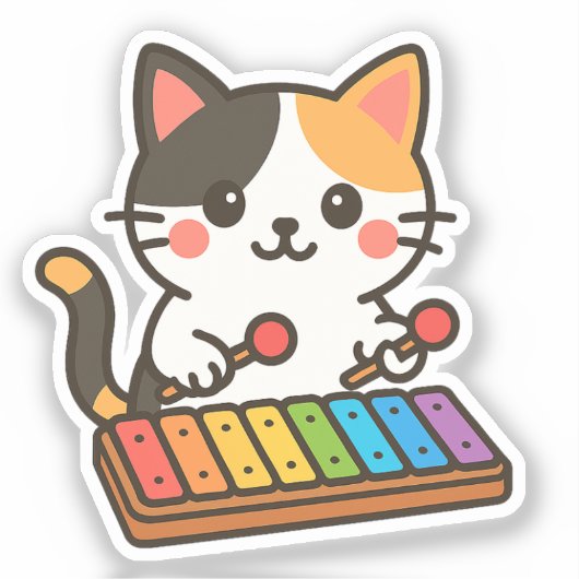 Sticker Xylophone Calico Cat Rainbow Notes (Recto)
