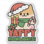 Sticker Yappy Howlidays - Jote Christmas Dog Cartoon<br><div class="desc">Fêtez la saison festive avec notre design "Yappy Howlidays" ! Parfait pour les t-shirts,  accessoires et déco maison. Idéal pour les amoureux de les chiens qui aiment répandre la joie des vacances. #ChristmasDog #HolidayVibes #FestiveDogArt #YappyHowlidays #CuteDogDesign #ChristmasGifts #HolidayDecor #PetLovers #WinterVibes #DogLovers #WinterDog #HolidayVibes #HolidayDog #HolidaySeason</div>