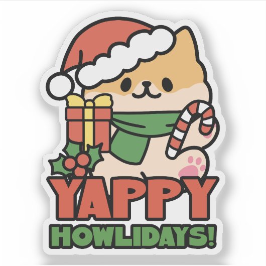 Sticker Yappy Howlidays - Jote Christmas Dog Cartoon (Devant)