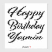 Sticker Yasmin Nom Prénom Anniversaire de la Broderie noir (Feuille)