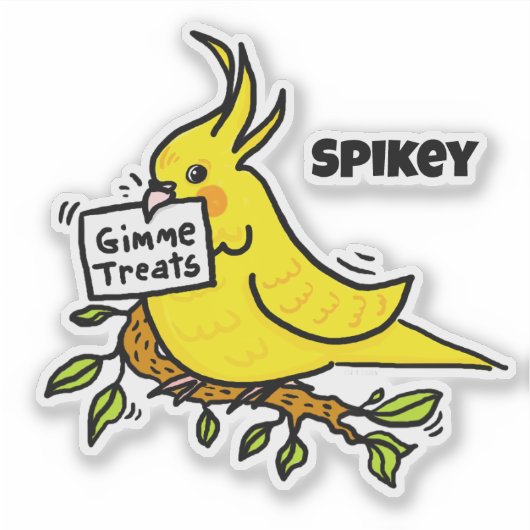 Sticker Yellow Cockatiel Parrot Gimme Treats (Devant)