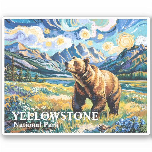 Sticker Yellowstone National Park Bear Landscape Van Gogh (Devant)