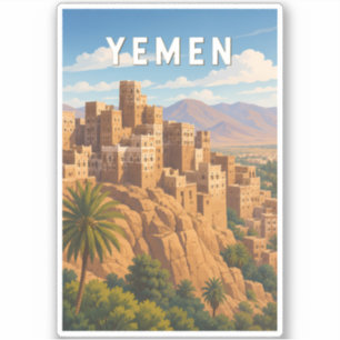 Sticker Yémen Illustration Voyage Art Vintage