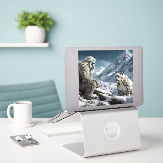 Sticker Yeti et le léopard des neiges (Ordinateur portable sur le bureau)