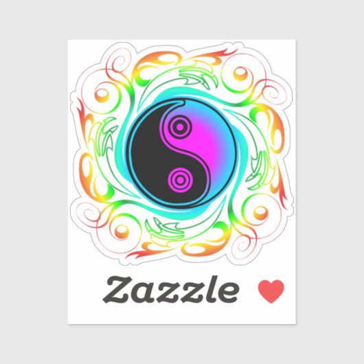Sticker Yin Yang Psychedelic Rainbow Tattoo (Feuille)