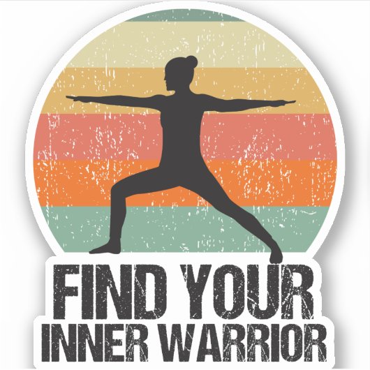 Sticker Yoga Warrior 2 Citation Inspirationnelle Sunset Fe (Devant)