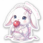 Sticker Yukata Bunny with Apple Candy - Pink Pastel Ribbon (Recto)