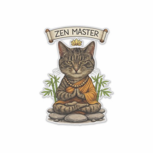 Sticker Zen Master Cat Funny Chill Gray Tabby Cat Gift  (Devant)