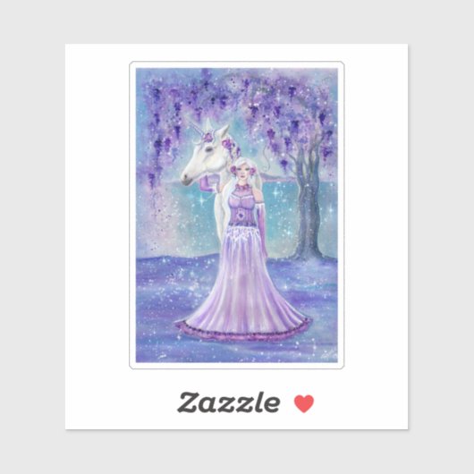Sticker Zephyr licorne et féerie Art par Renee Lavoie (Feuille)