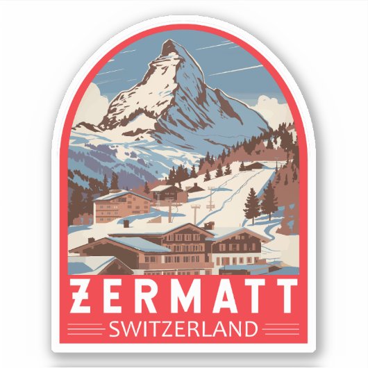 Sticker Zermatt Suisse Illustration Voyage Art Retro (Devant)