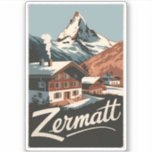 Sticker Zermatt Suisse Travel Art Vintage<br><div class="desc">Design de déplacement vectoriel rétro Zermatt. Zermatt,  dans le canton du Valais,  est une station de montagne réputée pour le ski,  les escalades et le randonnée.</div>