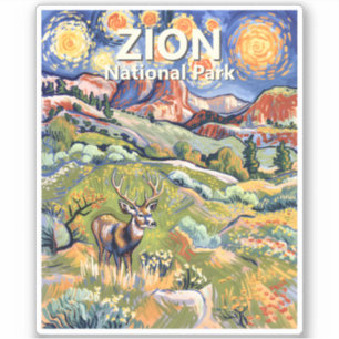 Sticker Zion National Park Animal Cerf Coloré Personnalisé