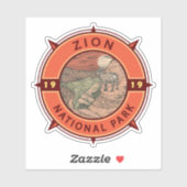 Sticker Zion National Park Bighorn Mouton Retro Compas (Feuille)