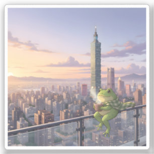 Sticker Zochi la grenouille voyageuse au Taipei 101 à l'he