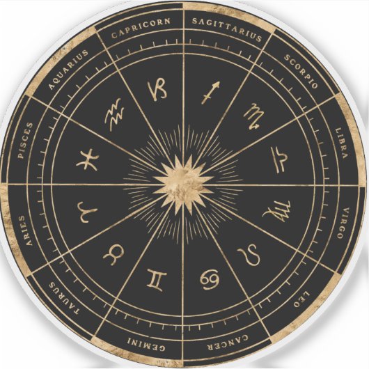 Sticker Zodiac Black & Gold Round Die-Cut Vinyl (Devant)