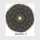 Sticker Zodiac Black & Gold Round Die-Cut Vinyl (Feuille)