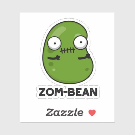 Sticker Zom-bean Drôle Halloween Zombie Bean Pun (Feuille)