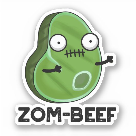 Sticker Zom-beef drôle Halloween Zombie Pun de viande Zomb (Devant)