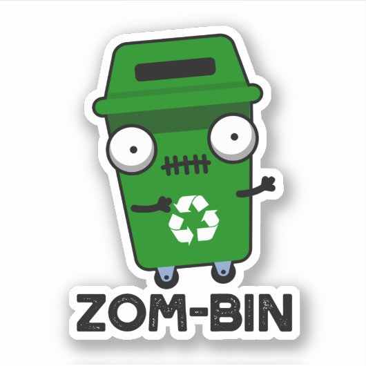 Sticker Zom-bin Funny Halloween Zombie Trash Bin Pun (Devant)