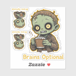 Sticker Zombie Café Drôle Mignon Sans Cerveau Facultatif