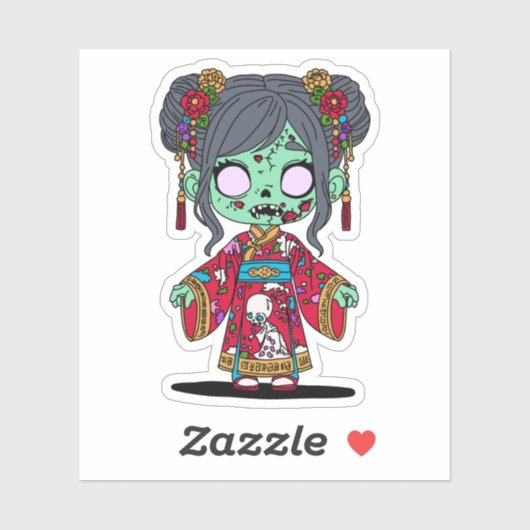 Sticker Zombie chinois mignon (Feuille)