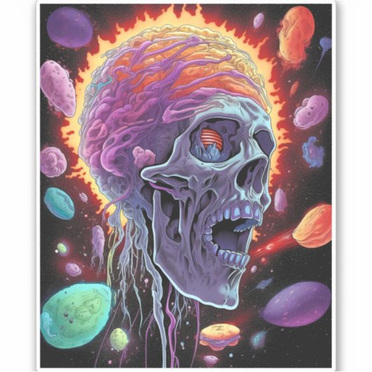 Sticker Zombie Crâne Créature Sci-fi Horreur Art (Devant)
