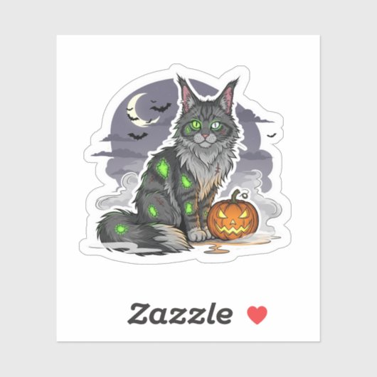 Sticker Zombie Maine Coon - Chat d'Halloween Éffrayant (Feuille)