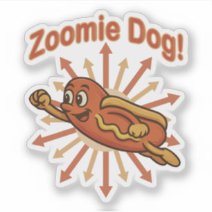 Sticker Zoomie Chien volant Hot Dog Cartoon - Fun Retro