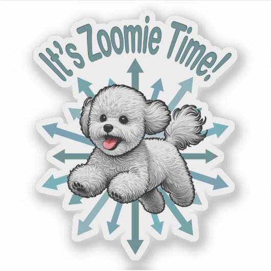 Sticker Zoomie Time Bichon Frise (Devant)