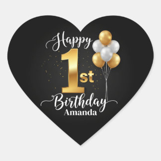 Stickerblad 'Black Gold 1st verjaardag' Hart Sticker