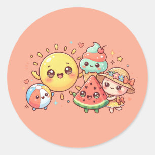 Stickerblad met leuke zomervrienden ronde sticker