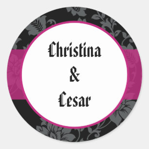 Stickers 20 - 1,5" Favor Black Floral Hot Pink Str