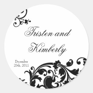 Stickers 20 - 1,5" Favor Black White Floral Filig