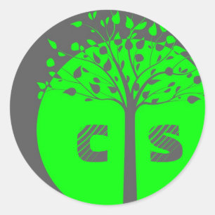 Stickers 20 Grey/Neon Green Tree Wedding Favor