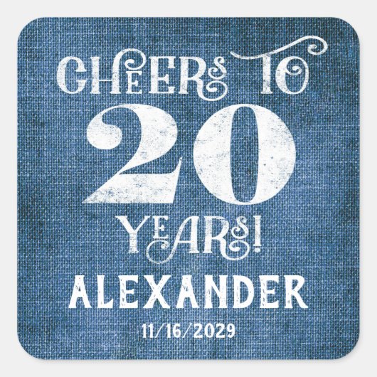 Stickers 20th Birthday Blue Linen Merci Favor (Devant)