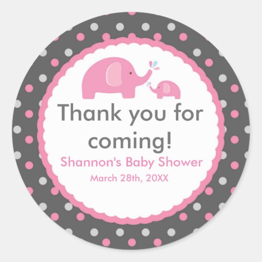 Stickers 2 ELEPHANTS ROSE Polka Dot Baby shower (Devant)