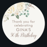 Stickers 50th Birthday Dreamy White Floral Favor<br><div class="desc">Autocollants personnalisés de 50e anniversaire avec des fleurs blanches et des feuilles de rêve. Ces autocollants peuvent être personnalisés pour n'importe quel anniversaire !</div>