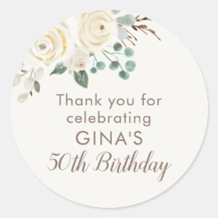 Stickers 50th Birthday Dreamy White Floral Favor