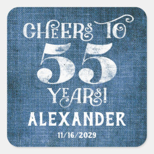 Stickers 55e Anniversaire Merci de lin bleu Favor