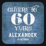 Stickers 60th Birthday Blue Linen Merci Favor<br><div class="desc">stickers 60e anniversaire de marque de faveur,  avec le charme burlap de lin bleu rustique avec des lettres de tableau noir en blanc et personnalisée avec le nom et la date ci-dessous.</div>