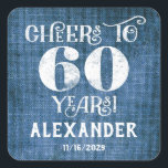 Stickers 60th Birthday Blue Linen Merci Favor<br><div class="desc">stickers 60e anniversaire de marque de faveur,  avec le charme burlap de lin bleu rustique avec des lettres de tableau noir en blanc et personnalisée avec le nom et la date ci-dessous.</div>